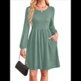 thumbnail image 1 of Vestido de Mujer con Mangas Largas Tipo Farol, Cuello Redondo, Falda Evasé, Moda de Otoño Verde S, 1 of 7