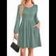 thumbnail image 1 of Vestido de Mujer con Mangas Largas Tipo Farol, Cuello Redondo, Falda Evasé, Moda de Otoño Verde XL, 1 of 7