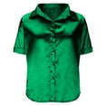 thumbnail image 6 of Turilly Womens Solid Color Loose Silk Satin Tops Lapel Satin Button Top For Spring And Summer, 6 of 6