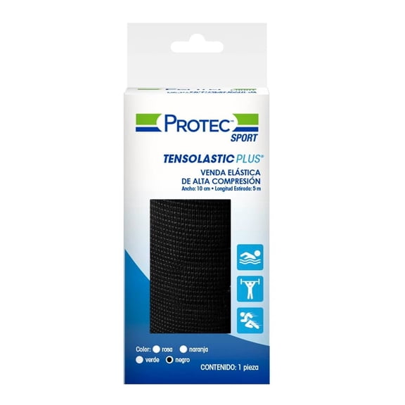Venda elástica Protec Sport negro de alta compresión 1 pza