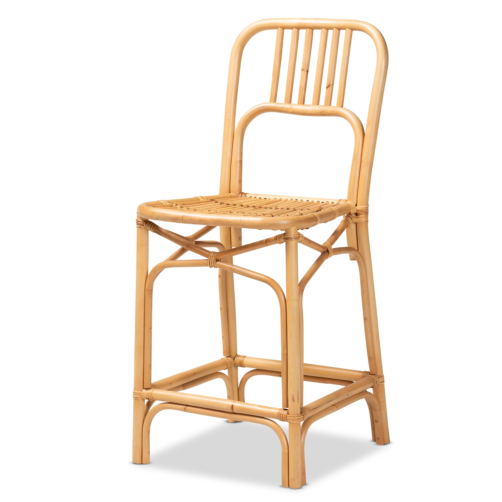 bali & pari Ivora Modern Bohemian Natural Brown Rattan Counter Stool