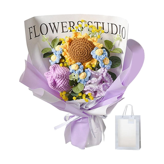 Ramo de flores de ganchillo para regalo, flores artificiales de punto, 35 x 27 cm, bendición eterna Púrpura