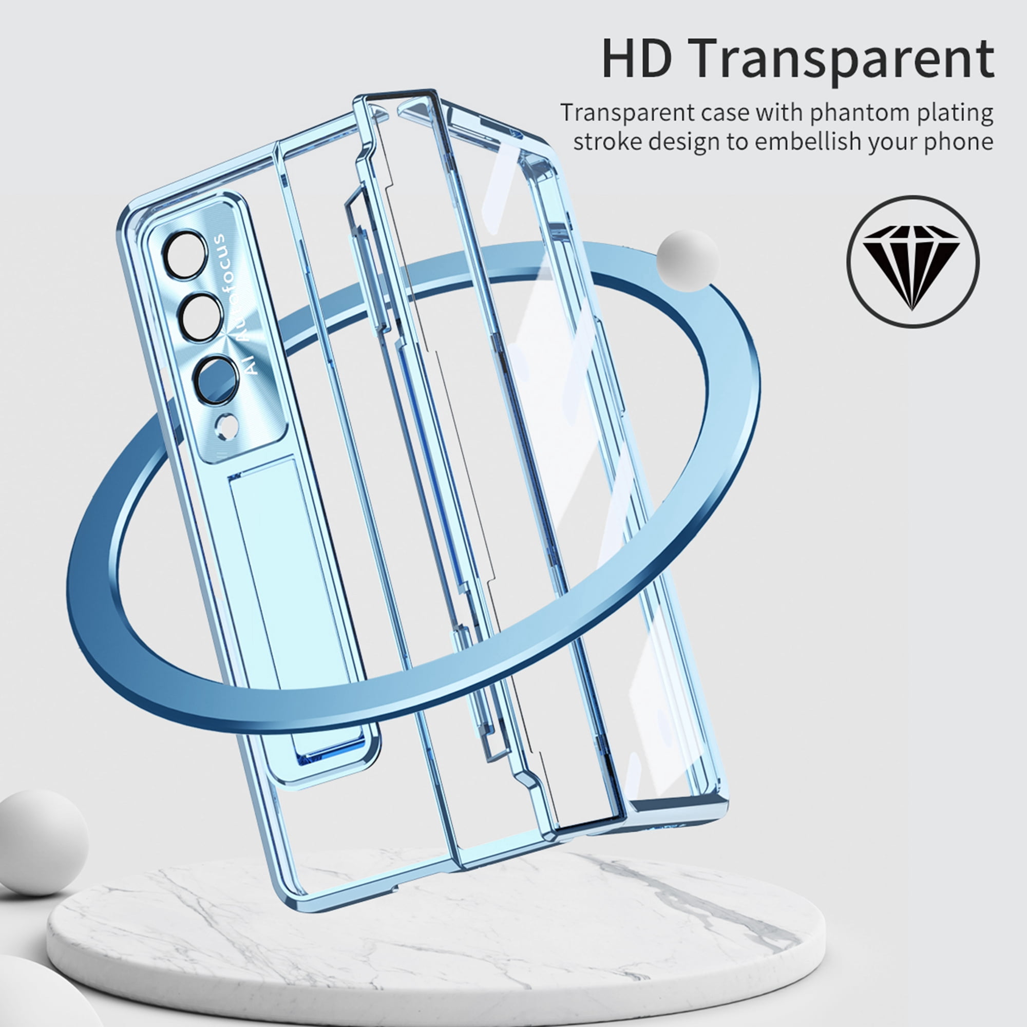 TECH CIRCLE Galaxy Z Fold 4 Case,  Ultra-Thin Luxury Perfect Clear Plating Hard PC Crystal Transparent Kickstand Cover Anti-Scratch Shockproof Protection Case for Samsung Galaxy Z Fold 4 5G, Blue