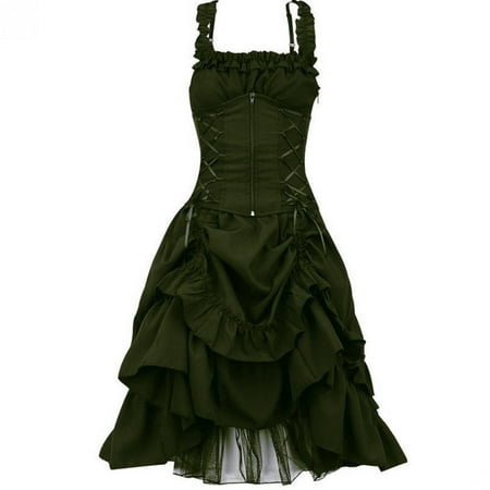 

Womail Women s Summer Sleeveless Long Gothic Dresses Steampunk Strappy Layers Dress Zipper Corset Square Neck Ruffled Skirt Lace Long Dress Drawstring Waist Solid Color Dress