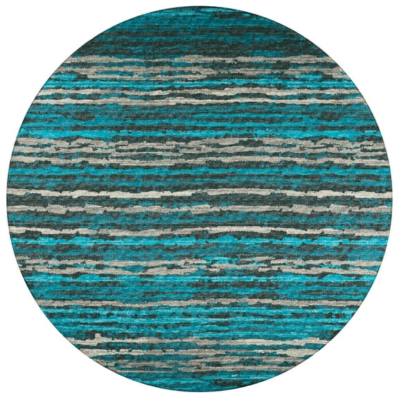 Addison Rugs Indoor/ Outdoor Bravado Abstract Striped Baja Washable Area Rug 8' x 8' - Peacock