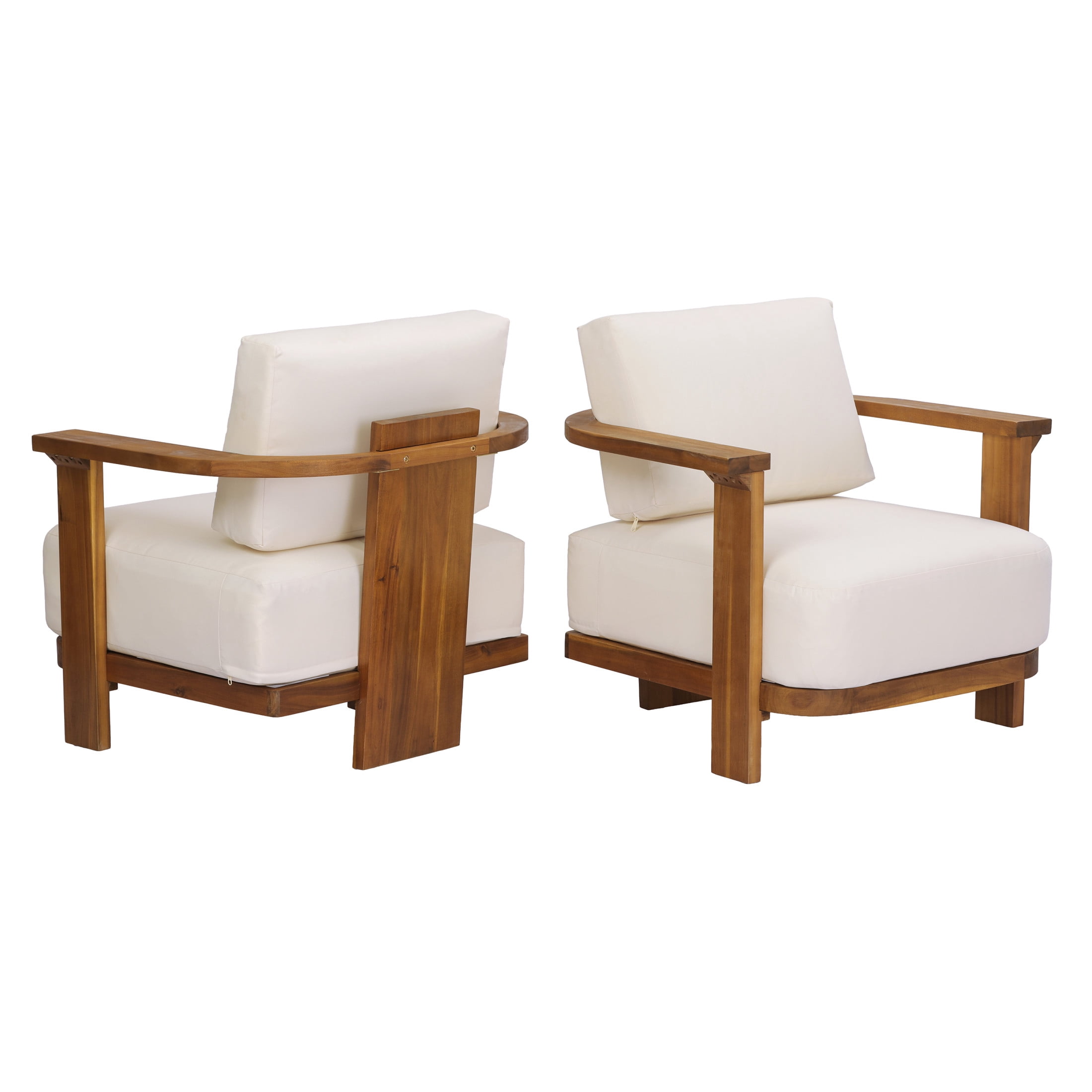 Christopher Knight Home Outdoor Acacia Wood Patio Armchairs with Cushions, Teak+Beige, Set of 2
