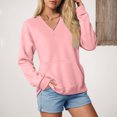 thumbnail image 2 of larppty V Neck Sweatshirt Women Pocket No Hood Oversized Pullover Casual Soft Long Sleeve Tops With Pockets Fall Fashion (Light Pink, L), 2 of 7