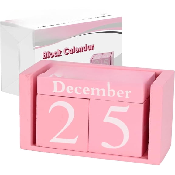 Perpetual Wooden Desk Calendar - Pink Farmhouse Decor Block Calendar for Office, Home & Gifts - Reusable Daily Date Display