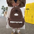 thumbnail image 4 of Corduroy Backpack, Polka Dot School Backpack with Bowknot, Lace Trim Schoolbag for Travel Shopping Outdoor, Brown, 4 of 6