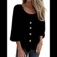 thumbnail image 1 of Blusas de para Mujer, Cuello en V, Mangas 3/4, Abotonadas, Sueltas, Informales, Lisas, Tipo Túnica. Negro 5XL, 1 of 6