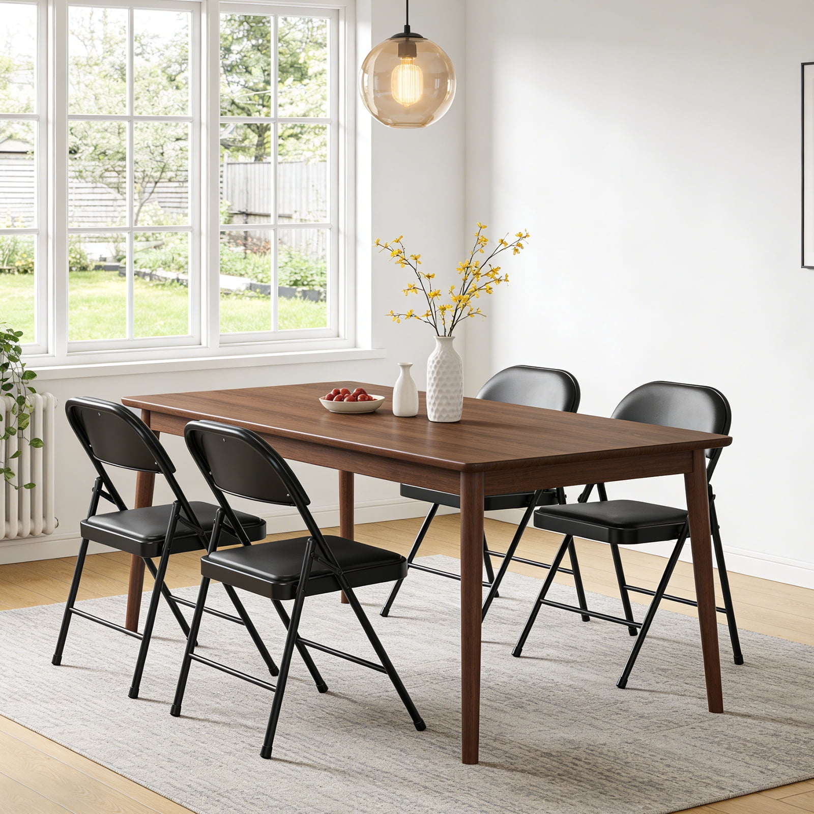 WASUHE 4 Pcs Folding Chairs, PU Leather Padded Folding Chairs with Padded Cushion and Back, Portable Lightweight Stackable Sillas Para Fiestas for Home, Office, Party, Indoor & Outdoor, Black