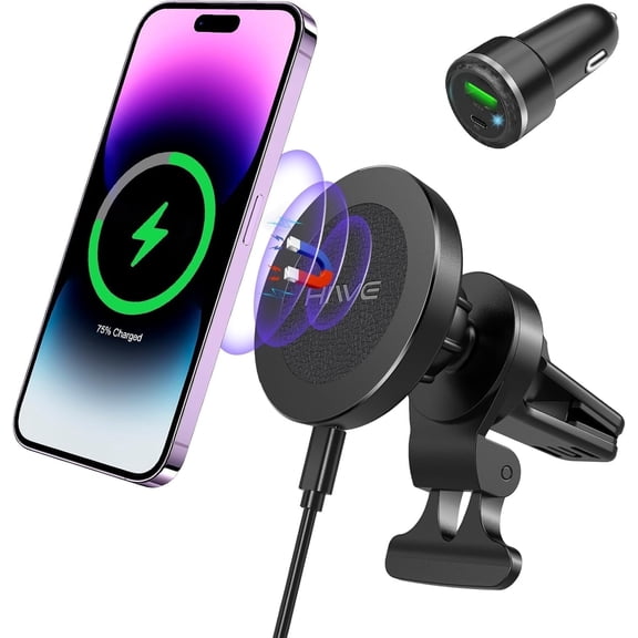 ExtreLife Magnetic Car Mount Charger Compatible for iPhone 17/16/15/14/13/12, 15W Fast Wireless Charging, 360°Adjustable Air Vent Phone Holder