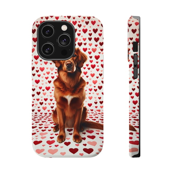 DistinctInk Tough Case for Apple iPhone 13 Pro MAX (6.7" Screen), Compatible with MagSafe Charging - Valentine's Day Chesapeake Bay Retriever