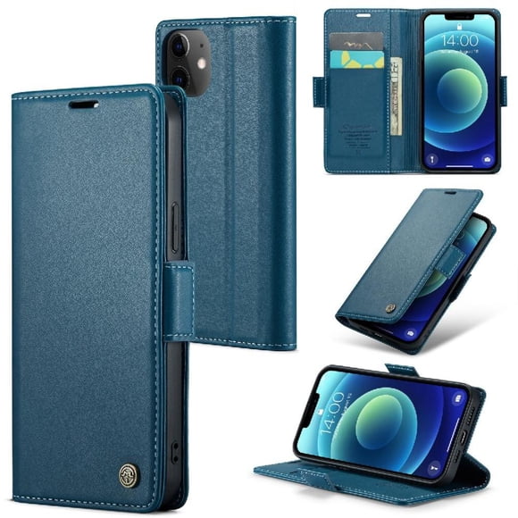 Funda tipo cartera iPhone 12 Mini con cierre magnético, RFID, tarjetero, soporte, carga inalámbrica