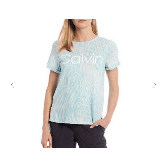 $49.50 Calvin Klein Women's Animal Print, Short Sleeve Crewneck T-Shirt, Blue, S