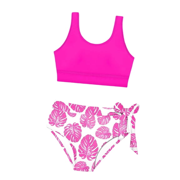 JAJAHO Girls Tankini Swimsuits Tropical Print Two Piece Bathing Suit With Adjustable Straps For Kids Teens 7-18Y Soft Beachwear