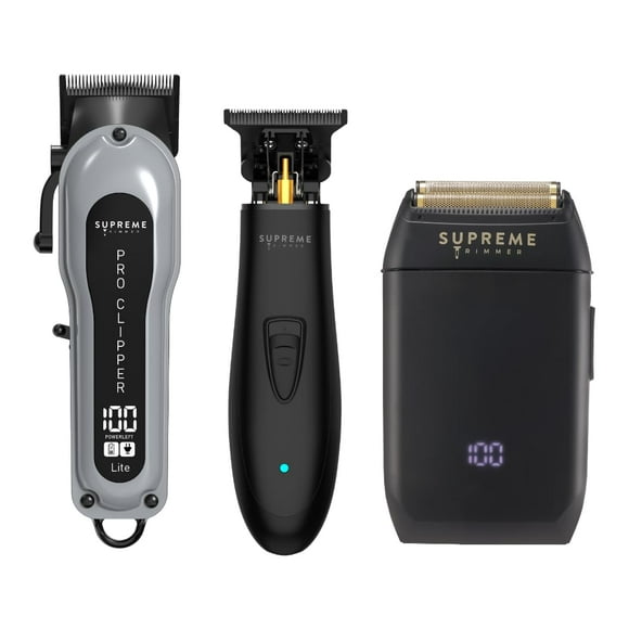 Supreme Trimmer 3-In-1 Barber Bundle | Pro Clipper Lite Dlc T-Shaper Trimmer & Crunch Foil Shaver | Professional Beard Trimmer Mens Hair Clipper Kit | Black Lite Bundle