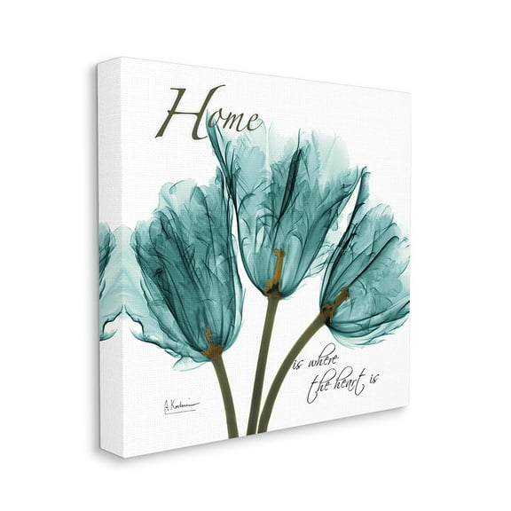 Unique Blue Tulips Silhouette Home Is Where Quote Botanical & Floral Gallery-Wrapped Canvas Print Wall Art, 17x17