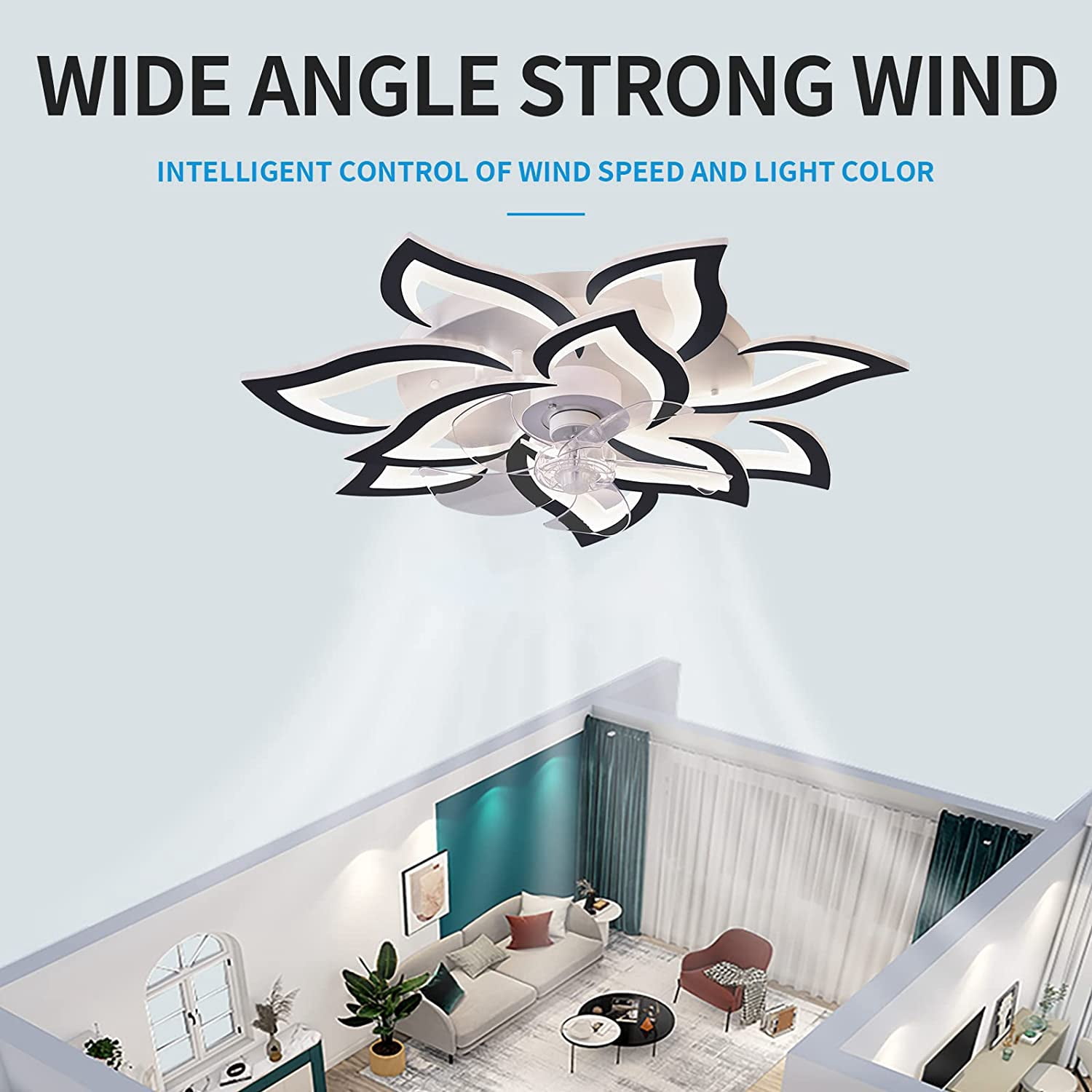 32In Black Ceiling Fans with Lights and APP Remote Control,Modern Flush Mount 3 Color 6 Speeds Dimmable Round Low Profile Ceiling Fan with Lights for Bedroom Children's Room Dining Room Living