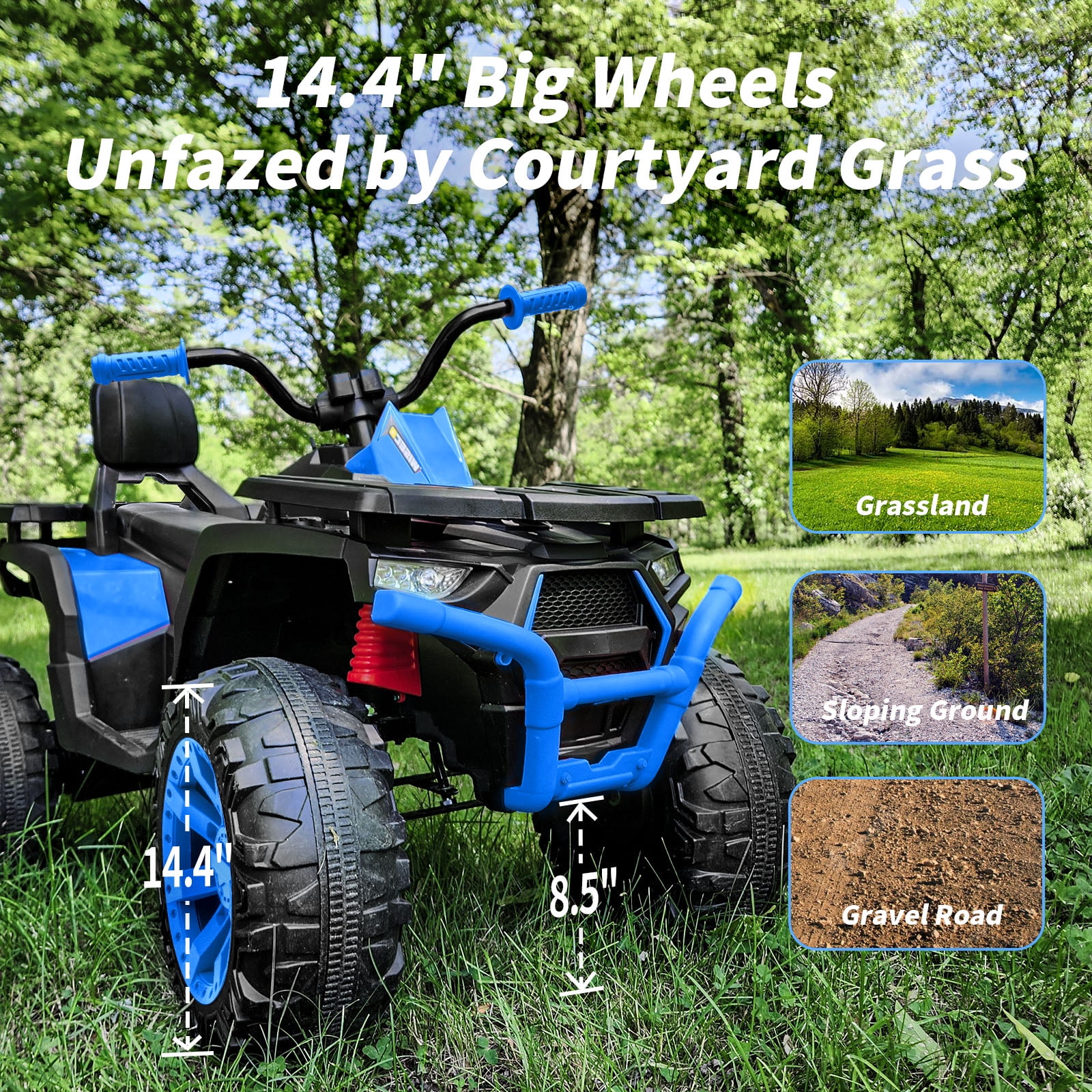 Hikiddo Kids ATV 4-Wheeler, 24 Volt 4WD Ride On Toys for Big Kids w/ 2 Seater, 4x200W Motor, 5.6Mph Max Speed -Blue
