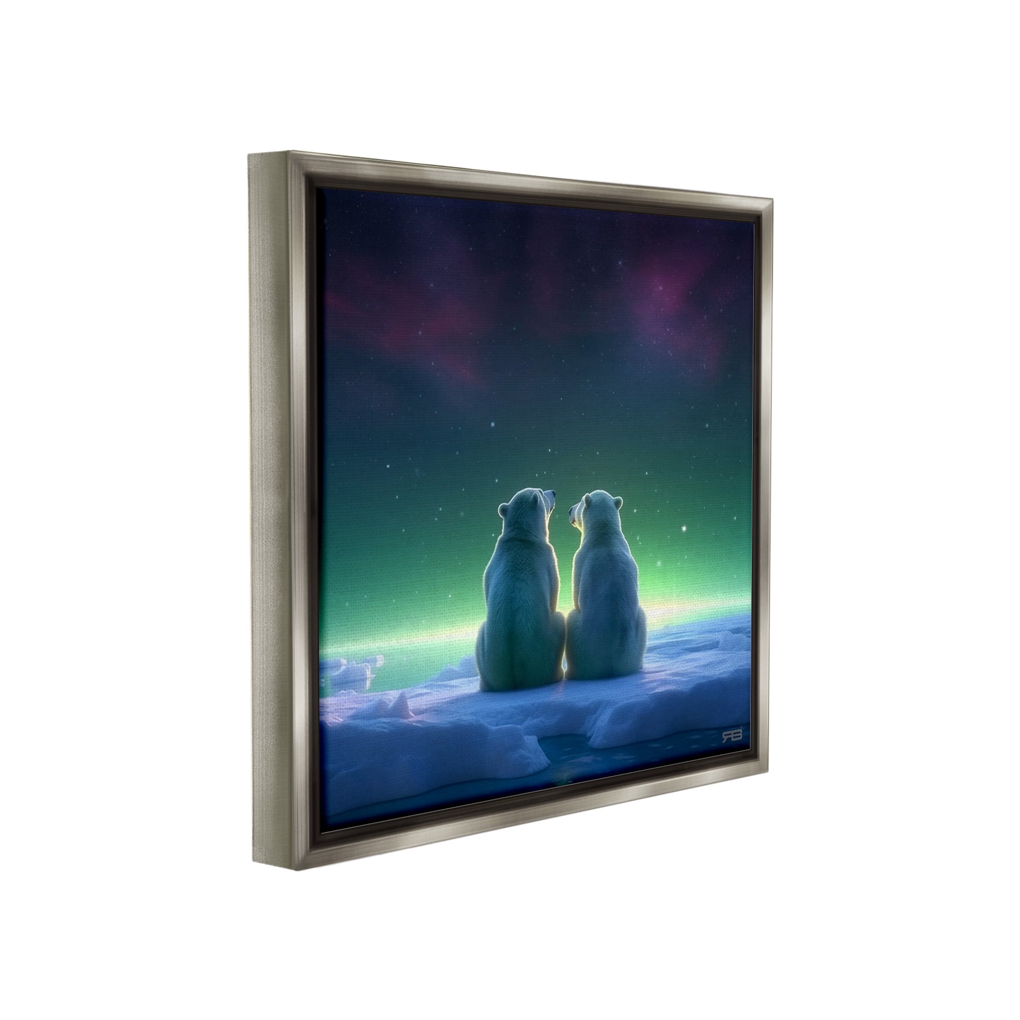 Stupell Industries Polar Bears & Northern Lights Animals & Insects Painting Gray Floater Framed Canvas Art Print Wall Art, 25 x 25