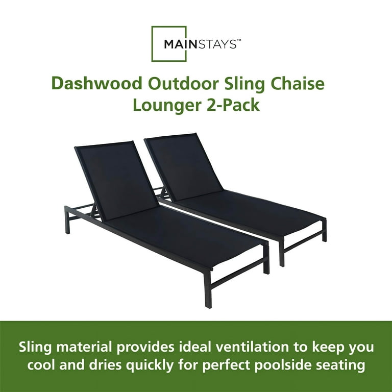 Free Shipping Mainstays Dashwood Outdoor Sling Chaise Lounger 2 Pack Black Walmart