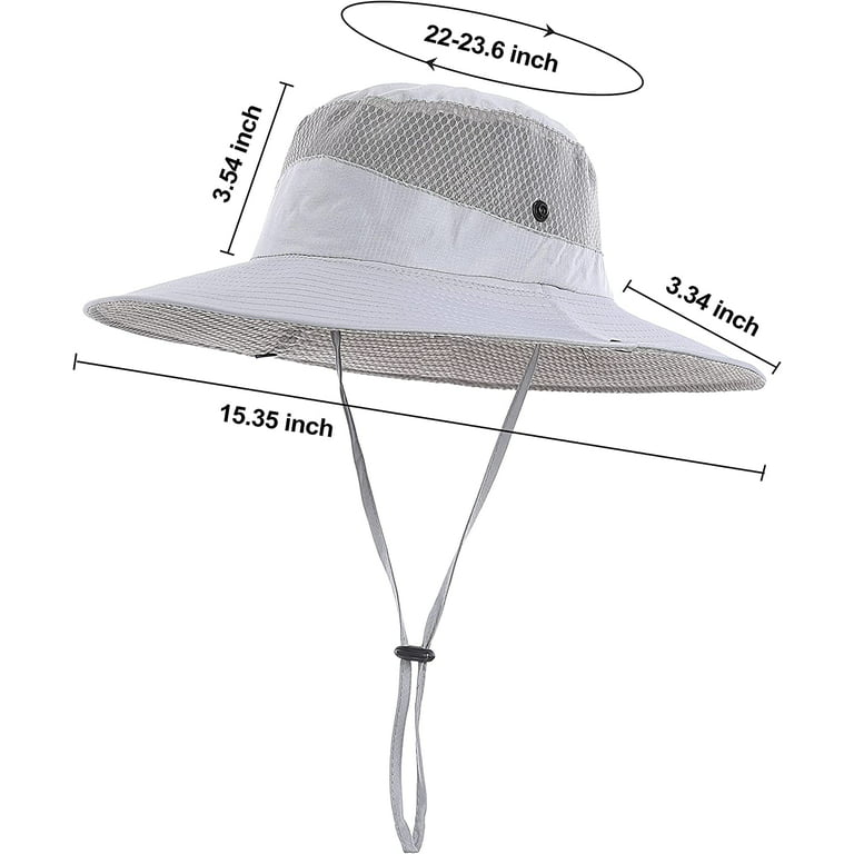 Koreshion Mens Womens Sun Hat Wide Brim Breathable Mesh UPF 50+ Waterproof  Fishing Hat Safari Hat Foldable Boonie Cap Light Gray