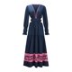 thumbnail image 3 of Vestido largo con cuello en V y temperamento de manga BBubble estampado de alto grado para mujer Pompotops  hdfakjf7079, 3 of 7
