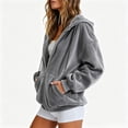 thumbnail image 5 of Oversized Sweatshirt Jacket Women Velvet Zip Up Hooded Sweatshrit Jacket Fall Winter Long Sleeve Hoodies with Pockets Gray 2XL, 5 of 7
