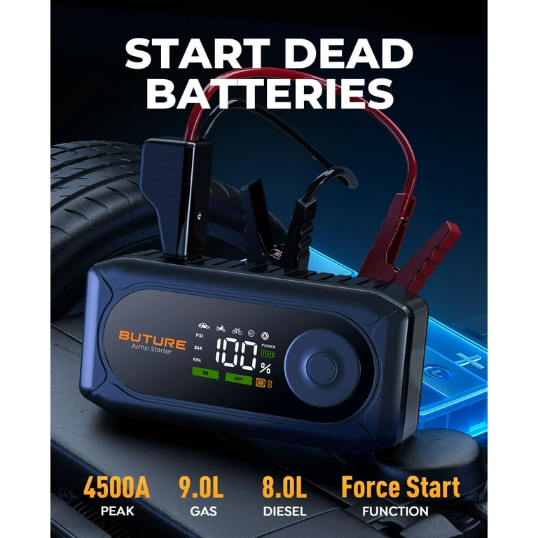 BUTURE 4500A Car Jump Starter with Air Compressor, 12V Battery