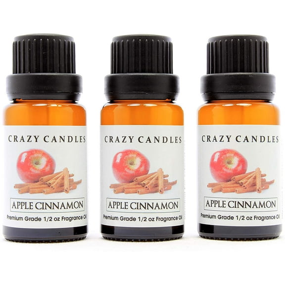 Crazy Candles Apple Cinnamon (Made in USA) 3 Bottles 1/2 FL Oz Each (15ml) Premium Grade Scented Fragrance Oil