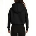 thumbnail image 3 of BiZtdJrK Women's Zip Up Hoodies Cropped Cardigan Jacket Drawstring Hooded Solid Color Long Sleeve Short Sweatshirts with Pocket Black XL, 3 of 7