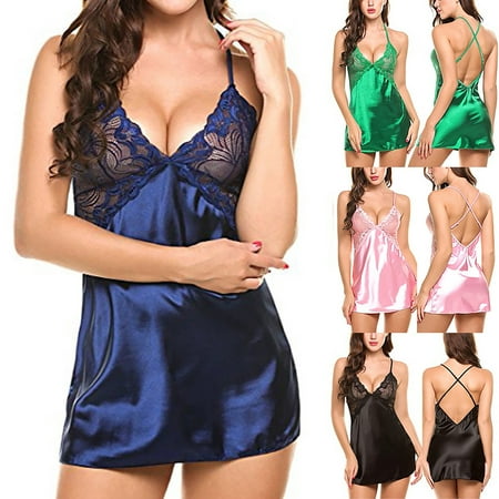 CFLVAEK Lingerie Nightgowns for Women Elegant Lace V Neck Sleepwear Chemise Modal Babydoll V-neck Slip Dress Soft Short Nightdress L