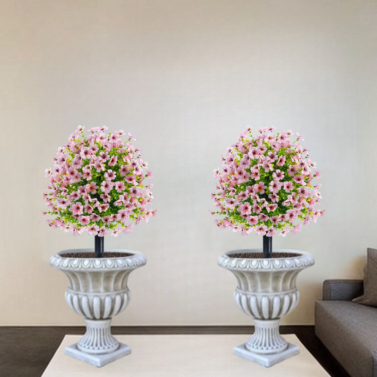 OUGPISTIYK Artificial Violet Ball Topiary Trees with Ground Spikes, 23" Fake Bushes Plants, Fade Resistant Artificial Shrubs Tree for Indoor Outdoor Front Porch Decor (1 Pc, Pink)
