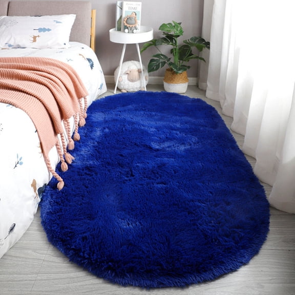 XIPYYKM Soft Washable Shaggy Rug, Bedroom Rug 24 x 16 Inch, Non-Slip Oval Carpet Area Rug for Bedroom Bedside, Living Room Home Decor