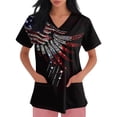 thumbnail image 4 of Patriotic Scrub Tops Women Usa Flag Print Fourth Of July Patriotic Star V Neck T Shirts Short Sleeve Classic Fit Daily Wear Nursing Uniforms with Pockets, #01 Blue, XXL, 4 of 4