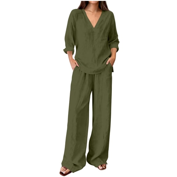 Admvng 2 Piece Outfit Set for Women Long Sleeve Top and Long Pants Casual Relaxed Coordinated Tracksuit