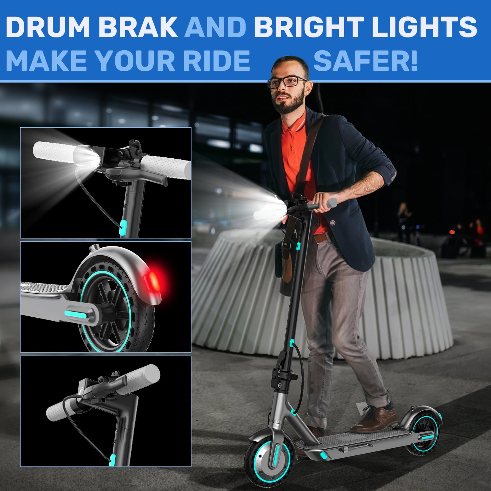 350W Electric Scooter, 19Mph Speed & Up to 21 Miles Range, 8.5"Anti-skid solid tyre, Foldable Commuting E-Scooter for Adults, APP Control, Double Braking System Blue
