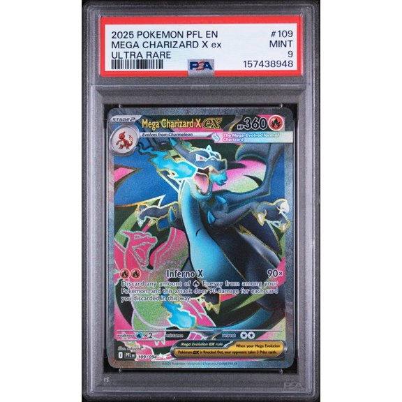 Collectible 2025 Pokemon Mega Evolution Phantasmal Flames Ultra Rare Mega Charizard X Ex #109 PSA 9