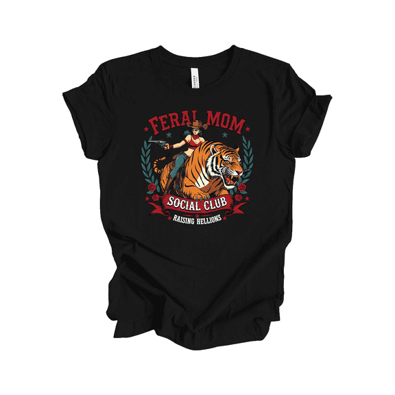 Trenz Shirt Company Feral Moms Social Club Raising Hellions Cute Casual Funny, Mothers Day Gifts For Mom, Black-Small