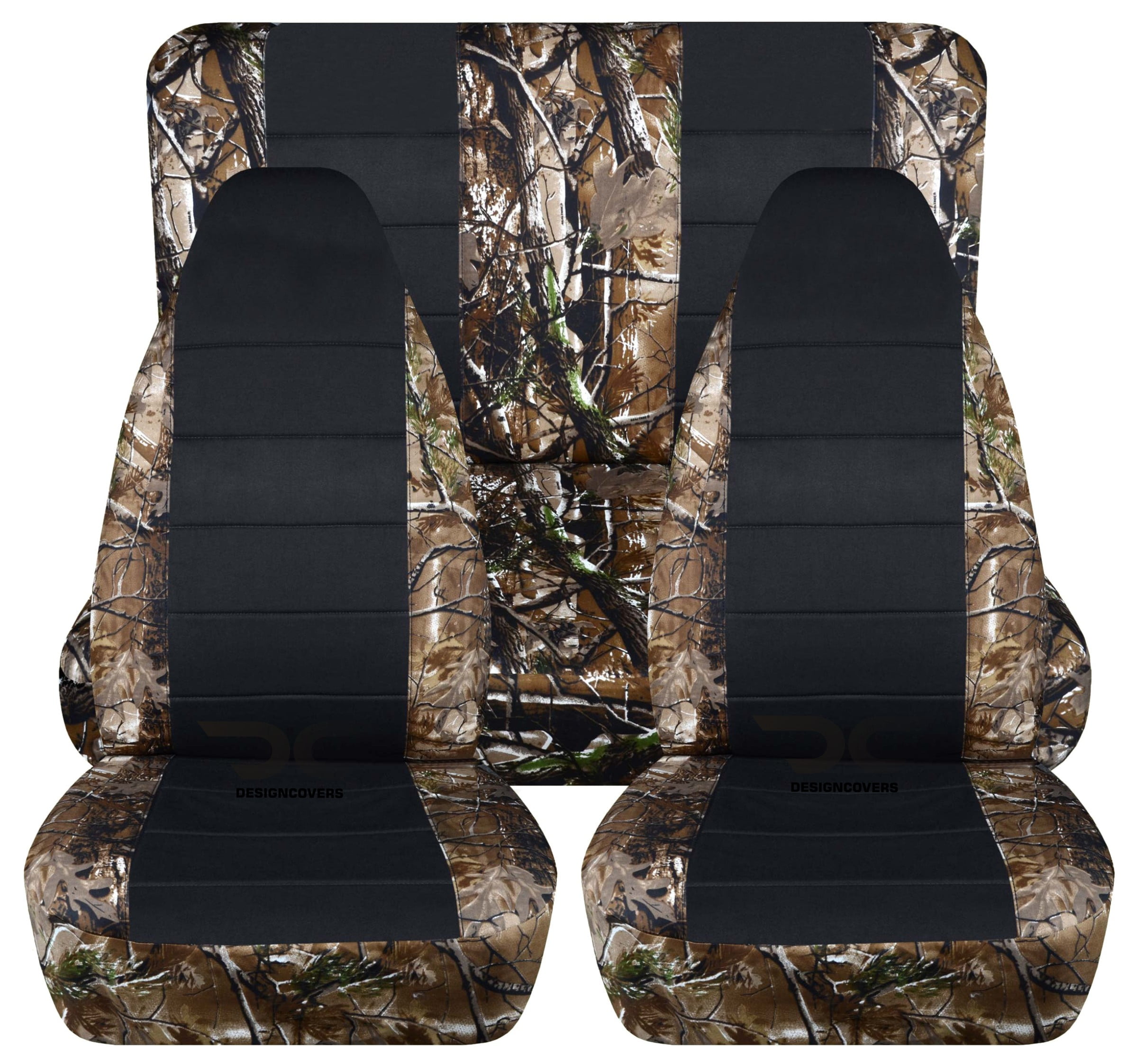 T214-Designcovers Compatible with 1997-2002 Jeep Wrangler TJ Camo 2door Seat  Covers Woods Camouflage and Black - Full Set Front & Rear 