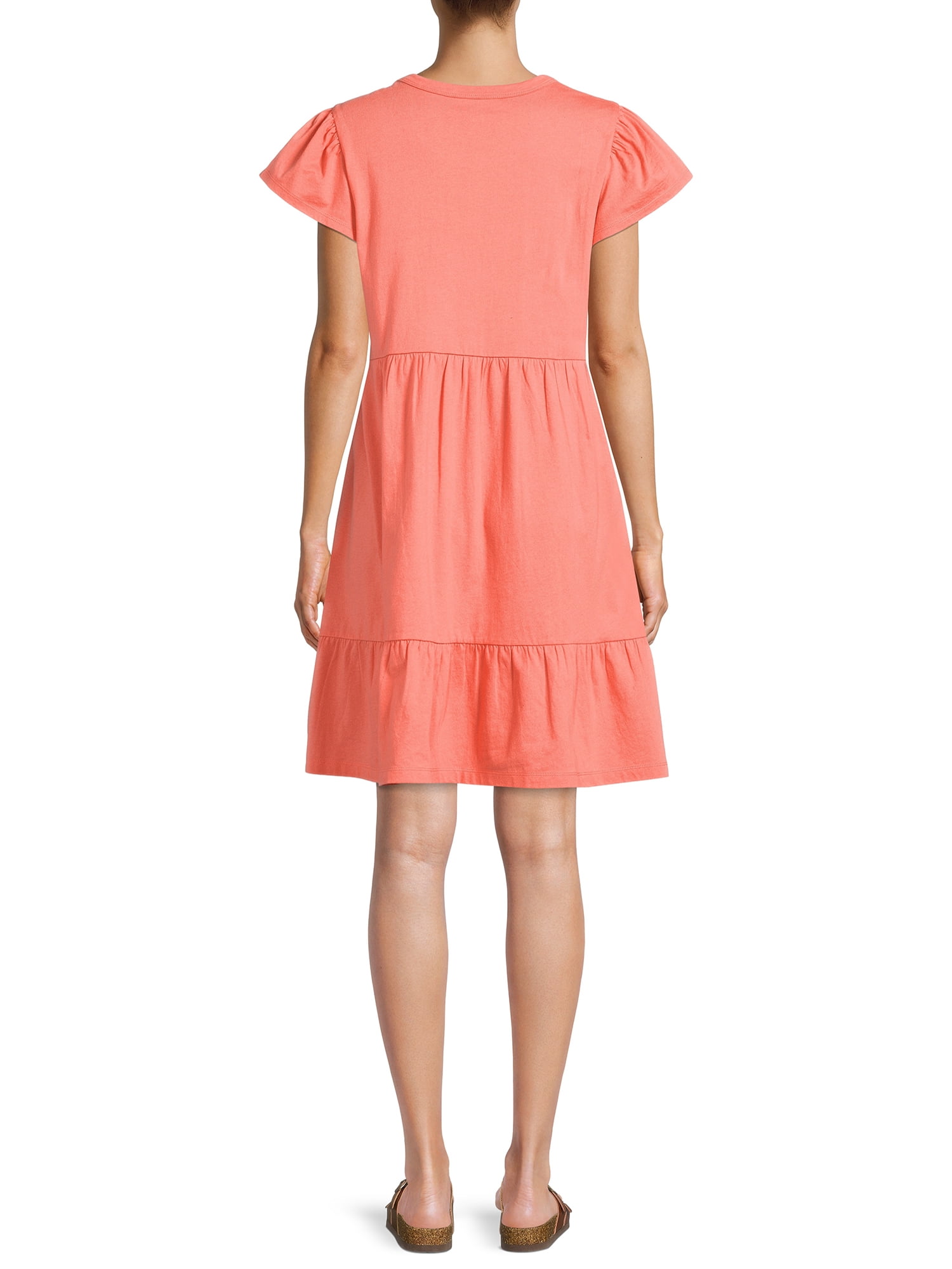 Time and Tru Women's Short Sleeve Tiered Knit Dress with Pockets