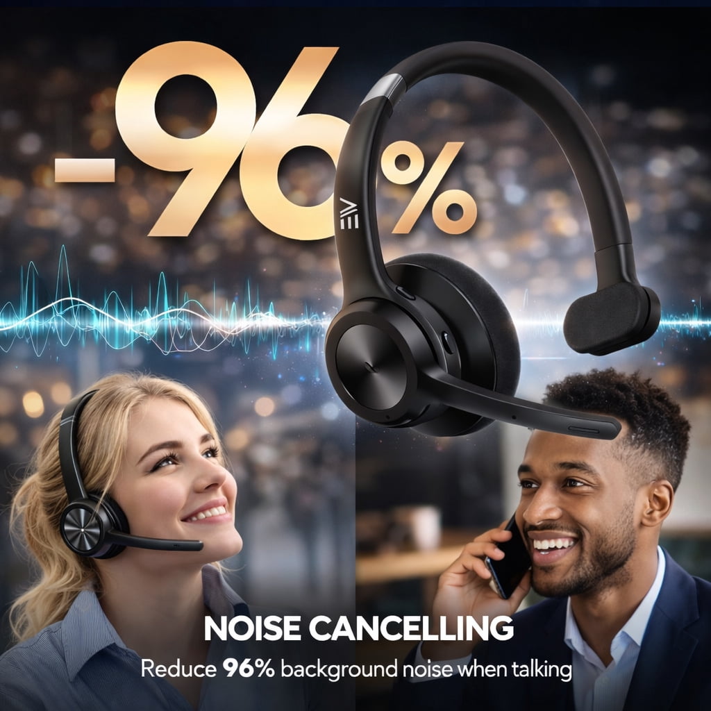 Electronic World Wireless Bluetooth Headset with Mic,Noise Cancelling Trucker & Call Center Headphones,30H Talk Time,Computer Headset for Work,Laptop, Phone & PC (Black)