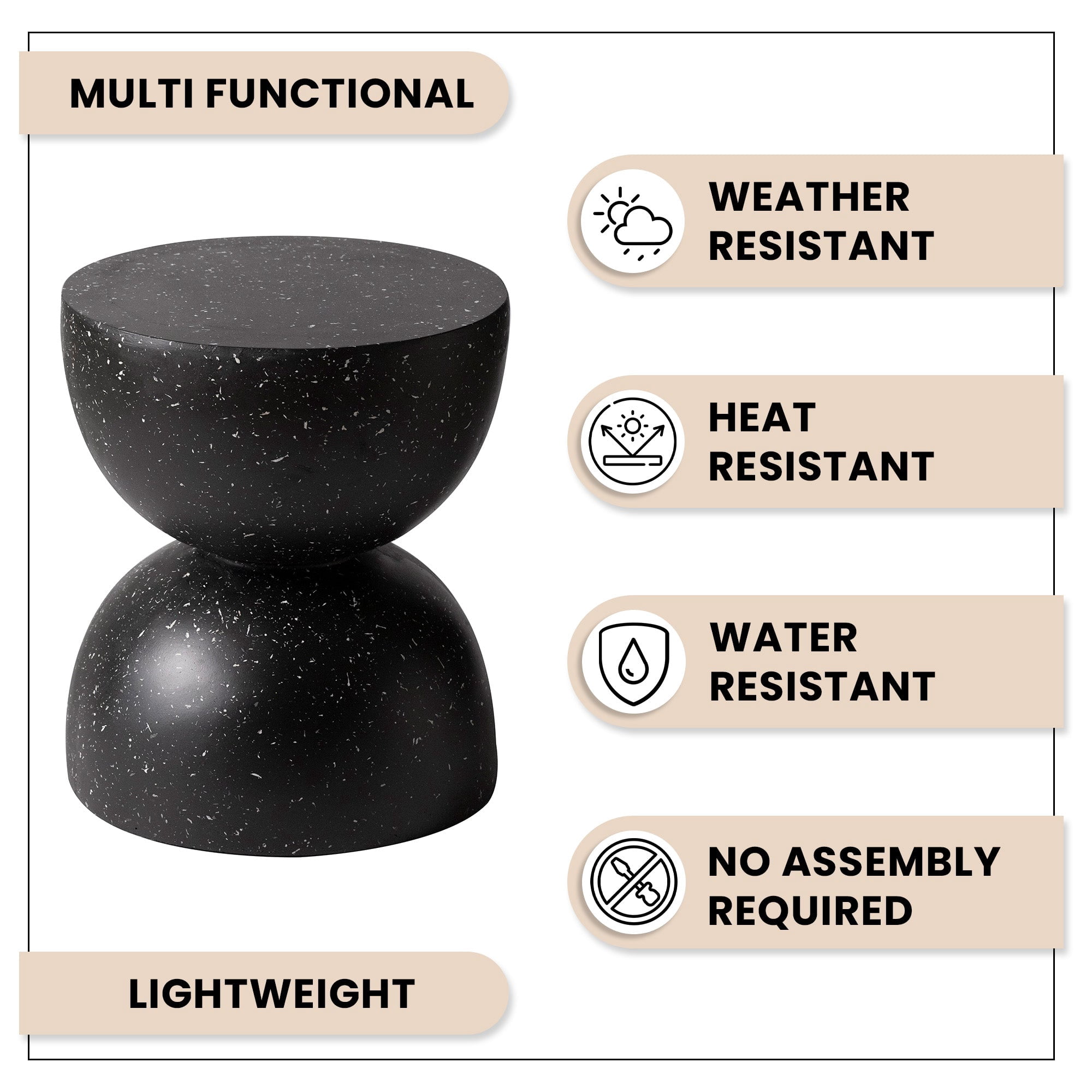LeisureMod Minimalist Side Table Fiberstone Round Hourglass Accent End Table Stool, Patio Indoor Home Living Room, Weather-Resistant, Sage in Black
