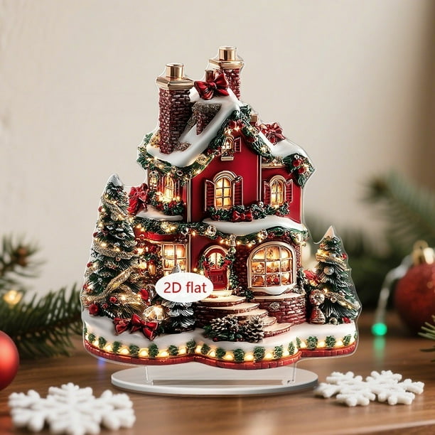 Adornos navideños planos 2D de casa | Decoración festiva para el hogar y la oficina | Ligeros y fáciles de colgar | Decoraciones reutilizables para fiestas de temporada
