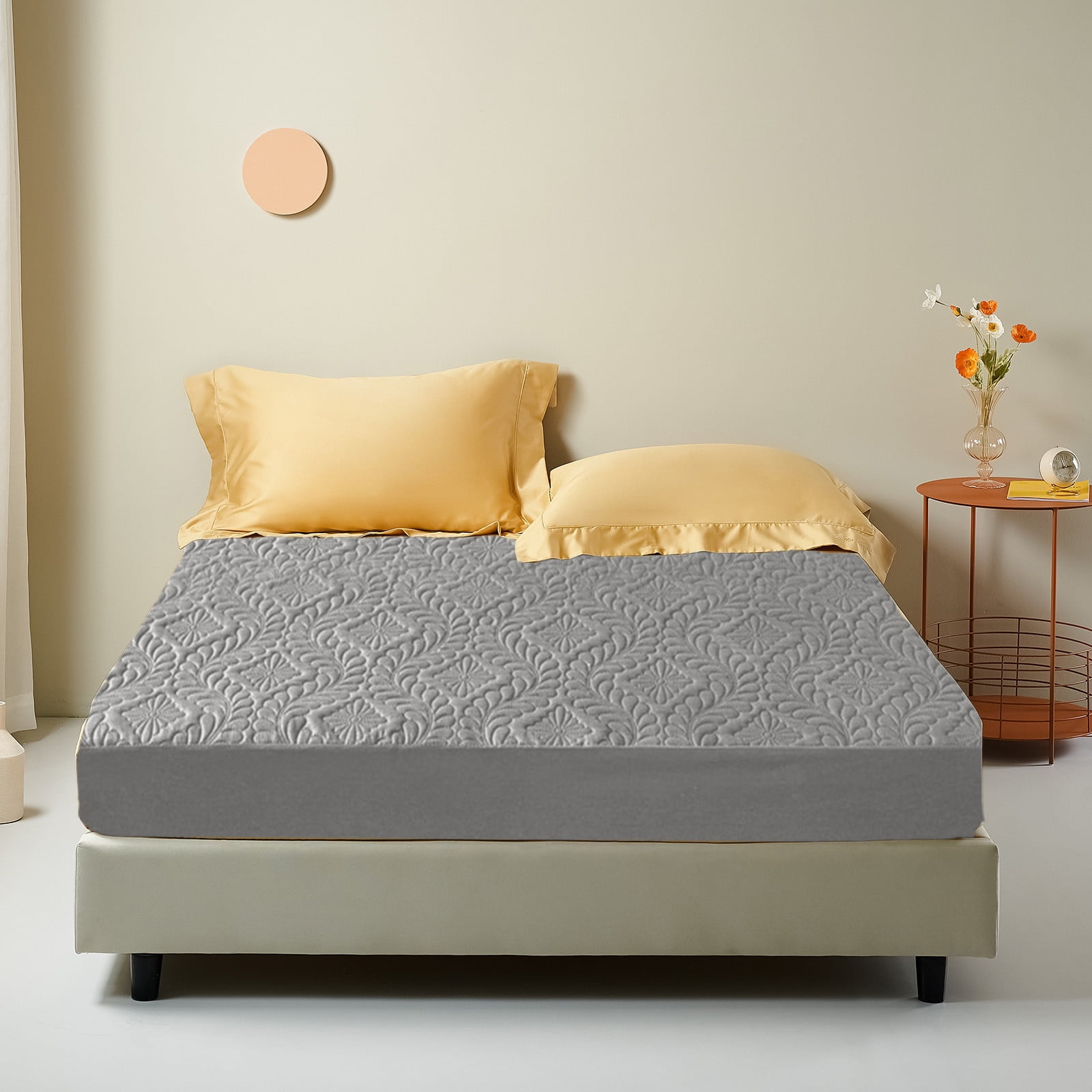 Waterproof Mattress Protector Laminated Bed Cover 6.6Ft x 6.6Ft, Watertight Breathable Hypoallergenic Easy Clean Mattress Encasement, Bedroom Home Bedding Guest Room Hotel Bed Hat Mattress Cover