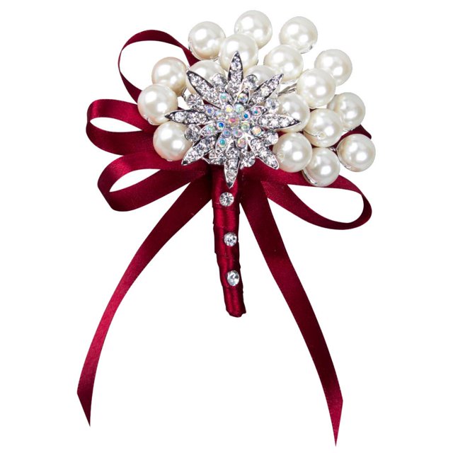Flores Artificiales para Boda Hombre Novio Boutonniere Ramillete de Flores de Graduación Vino rojo Gloria Ramillete de ramo de novia