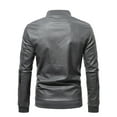 thumbnail image 4 of IROINNID Men's Faux Leather Long Sleeve Solid Color Leisure Plus Fleece Jacket, Motorcycle Jacket, Warm Jacket, 4 of 8