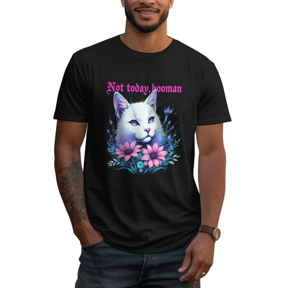 Men's Cat Graphic Print T-Shirt Tee Cotton Classic Short Sleeve Black Crew Neck Tops Unisex