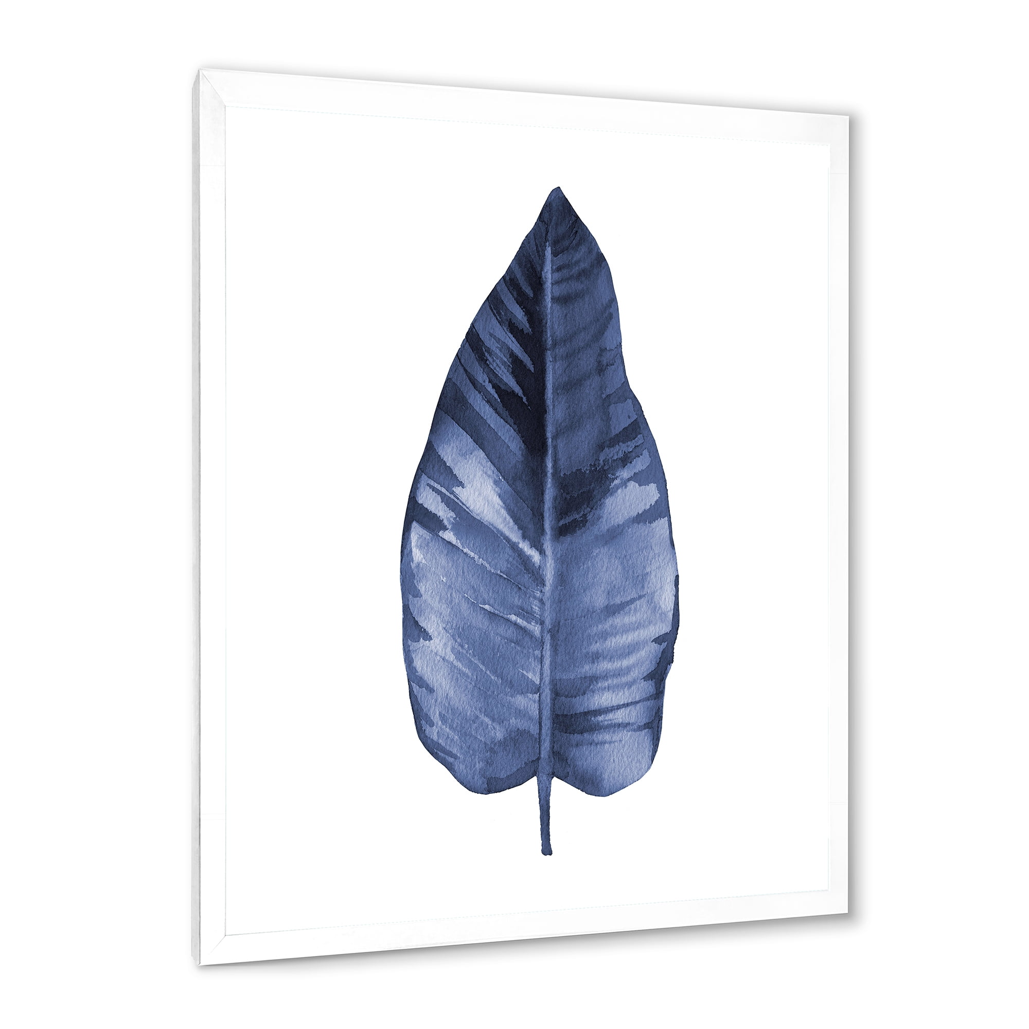 Designart 'Blue Leaf Watercolour On White Background' Traditional Framed Art Print